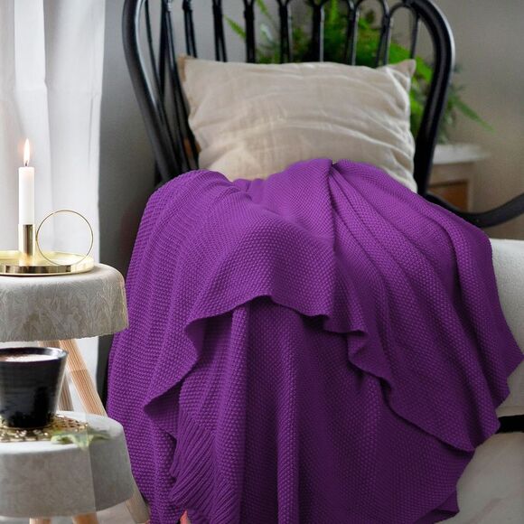 Cotton Knit Blanket Soft Lightweight Throw Blanket for Sofa Couch Purple - Picture 3 of 6